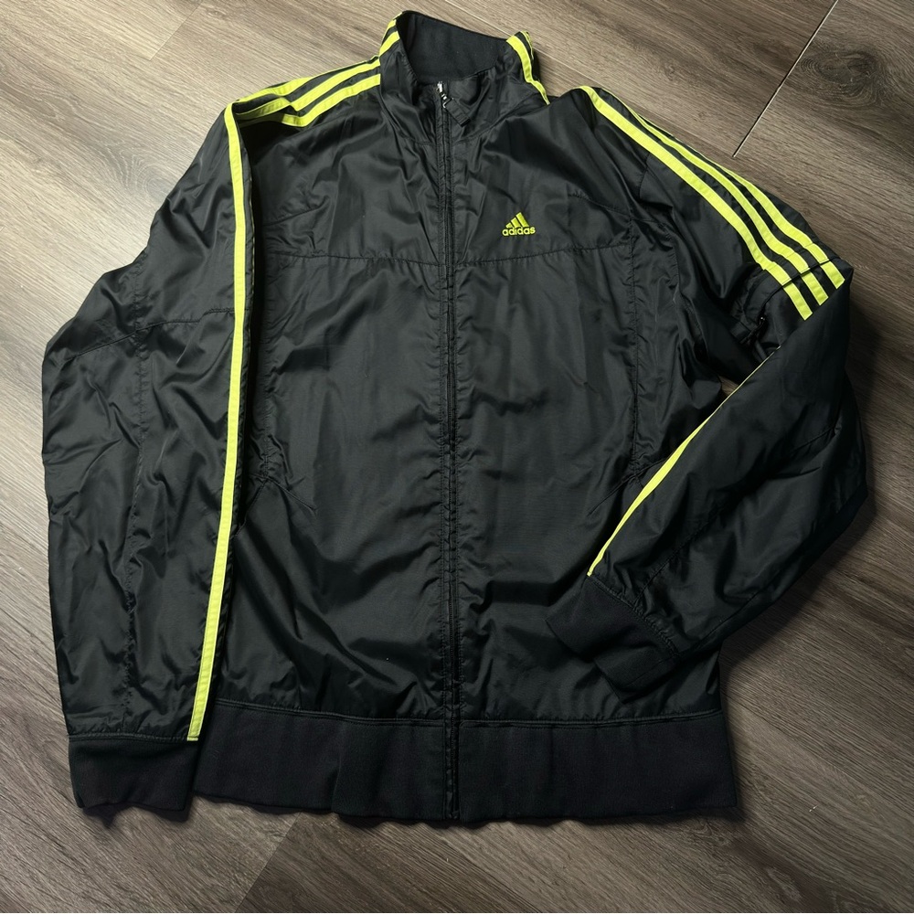 mens small 06' Vintage neon green/yellow and black adidas winter jacket